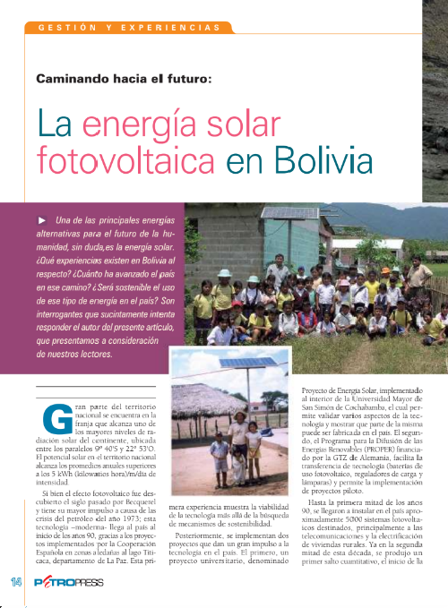 Petropress 6 | Caminando hacia el futuro la energía solar fotovoltaica en Bolivia