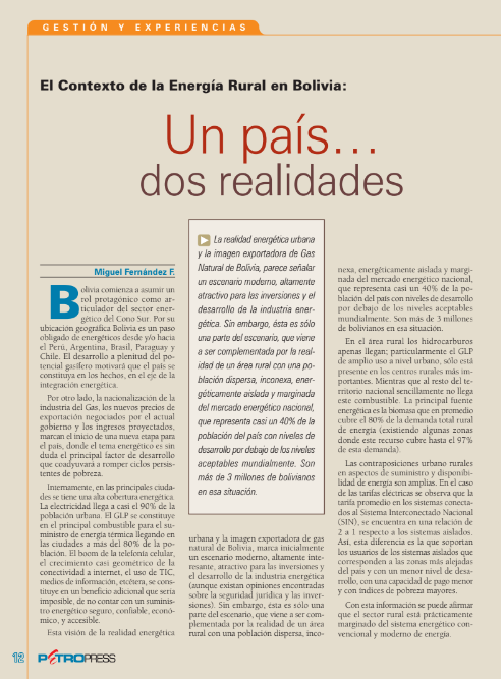 Petropress 6 | El contexto de la energía rural en Bolivia un país dos realidades