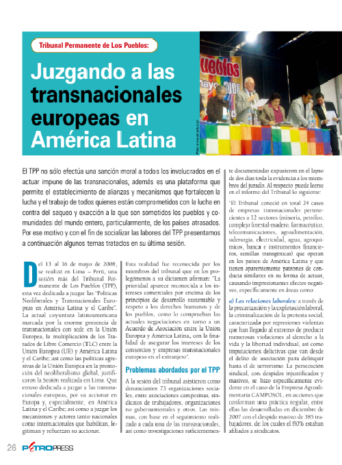 Petropress 11 | Tribunal Permanente de Los Pueblos Juzgando a las transnacionales europeas en América Latina