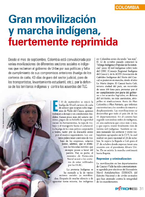 Petropress 12 | Colombia Gran movilización y marcha indígena fuertemente reprimida