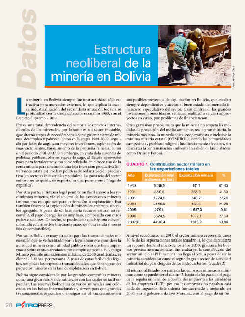 Petropress 13 | Estructura neoliberal de la minería en Bolivia