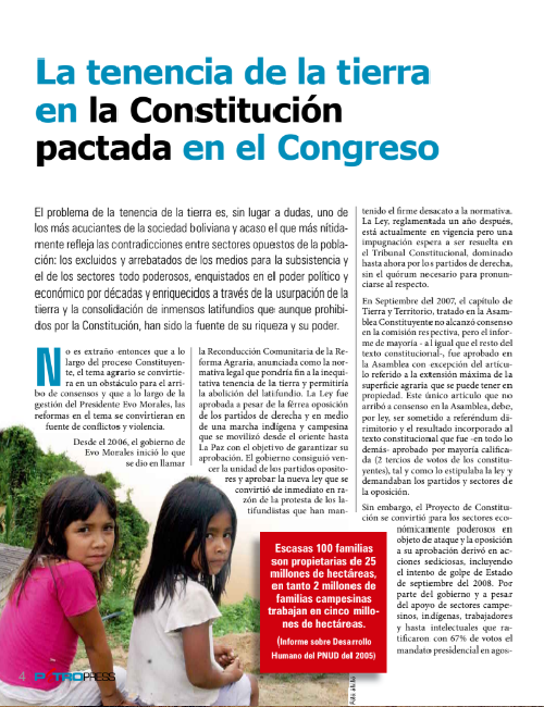 Petropress 13 | La tenencia de la tierra en la Constitución pactada en el Congreso