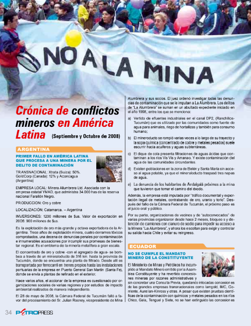 Petropress 12 | Cronología de conflictos mineros en América Latina Septiembre a octubre 2008