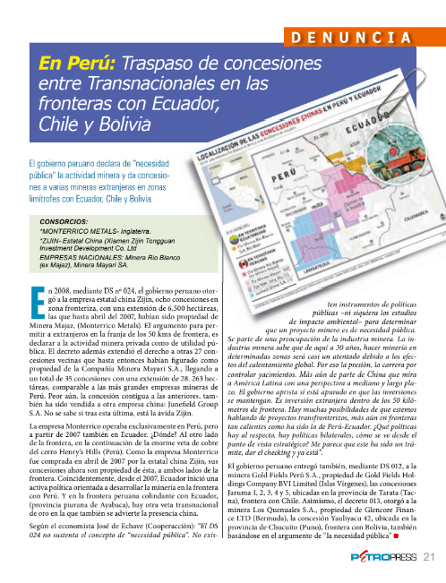 Petropress 14 | Perú traspaso de concesiones entre transnacionales en las fronteras de Chile Ecuador y Bolivia