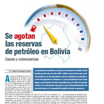 Se agotan las reservas de petroleo en Bolivia