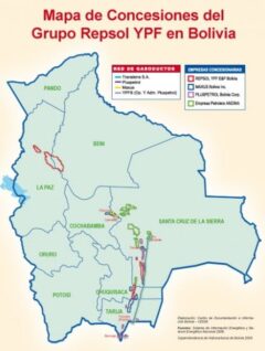 Mapa de concesiones del grupo Repsol YPF en Bolivia