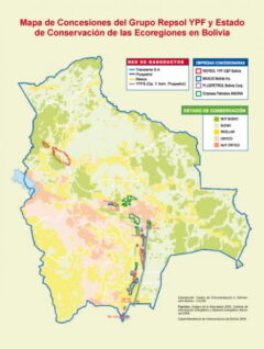 Mapa de concesiones del grupo Repsol YPF y estado de conservación de las ecoregiones en Bolivia