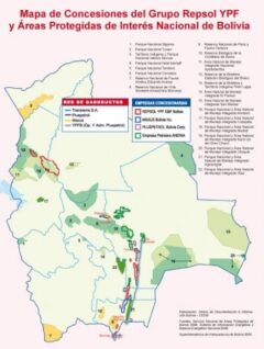 Mapa de concesiones del grupo Repsol YPF y áreas protegidas de interés nacional de Bolivia