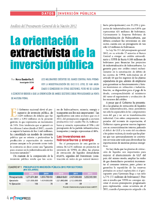 Petropress 28 | Análisis del Presupuesto General de la Nación 2012 la orientación extractivista de la inversión pública