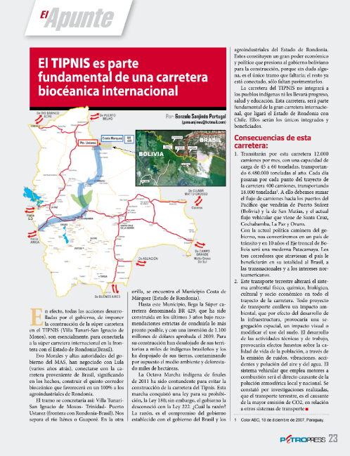 Petropress 29 | El TIPNIS es parte fundamental de una carretera biocéanica internacional