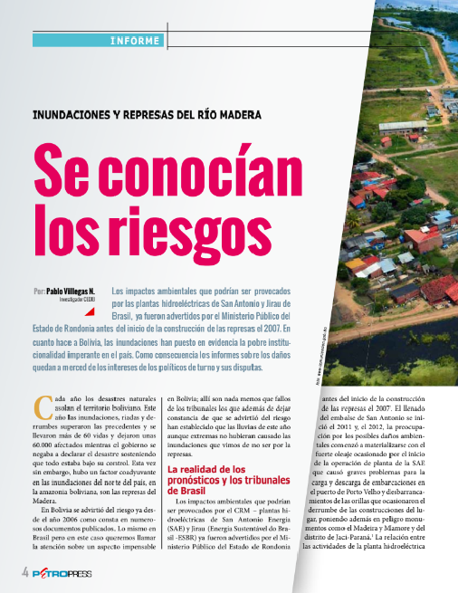 Petropress 33 | Inundaciones y represas del río Madera se conocían los riesgos