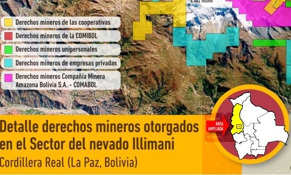 Derechos mineros otorgados en el sector del nevado Illimani Derechos mineros otorgados en el sector del nevado Illimani