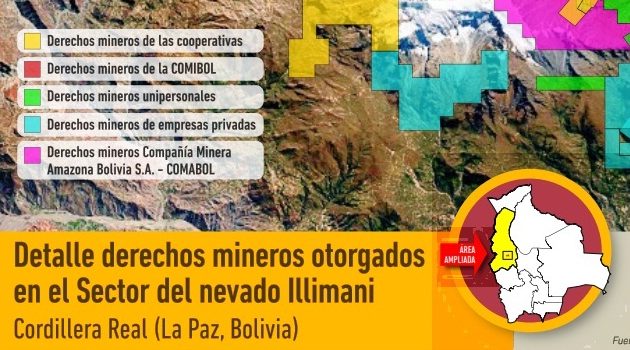 Derechos mineros otorgados en el sector del nevado Illimani Derechos mineros otorgados en el sector del nevado Illimani