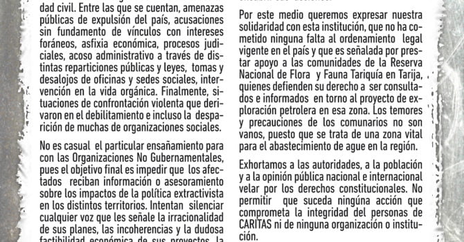 Nuestra Solidaridad con CARITAS (CEDIB, 4-7-17) Nuestra Solidaridad con CARITAS (CEDIB, 4-7-17)