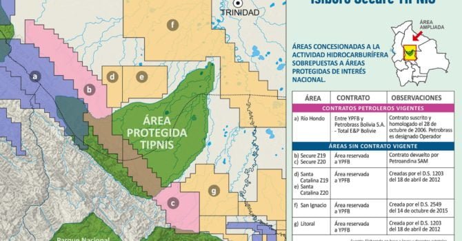 Áreas concesionadas a la actividad hidrocarburífera cerca del TIPNIS Áreas concesionadas a la actividad hidrocarburífera cerca del TIPNIS