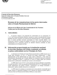 Recomendaciones del Alto Comisionado de la ONU para el examen sobre DDHH a Bolivia