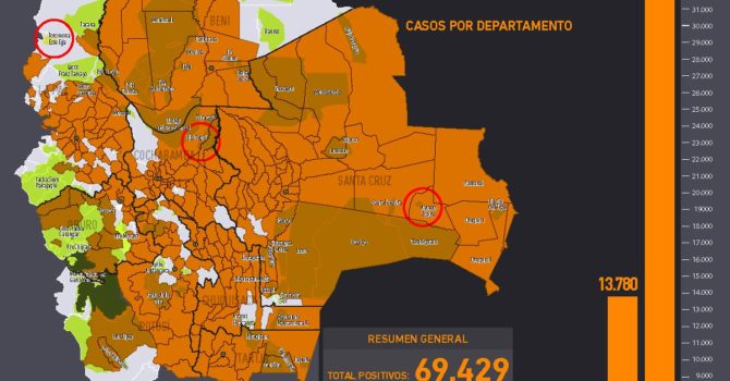 Evolución de mapa casos positivos de coronavirus y Tierras Comunitarias de Origen, TCOs (2020) Evolución de mapa casos positivos de coronavirus y Tierras Comunitarias de Origen, TCOs (2020)