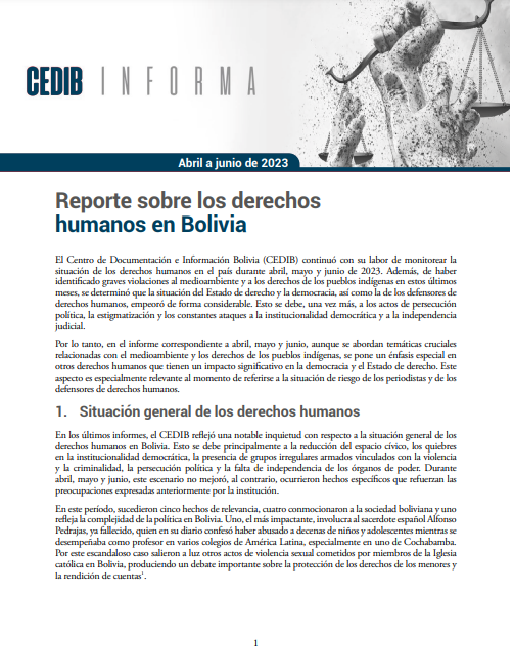 Cedib Informa | Reporte de Derechos Humanos en Bolivia abril a junio 2023