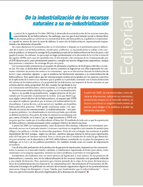 Petropress 20 Editorial | De la industrialización de los recursos naturales a su no industrialización