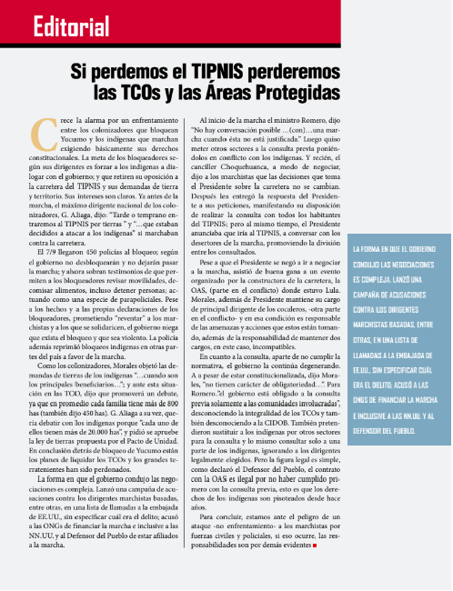 Petropress 26 Editorial | Si perdemos el TIPNIS perderemos las TCOs y las Áreas Protegidas