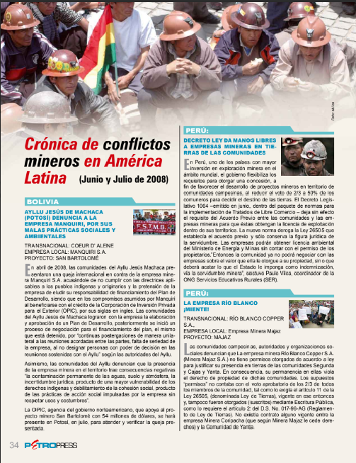 Petropress 11 | Cronología de conflictos mineros en América Latina Junio a julio 2008