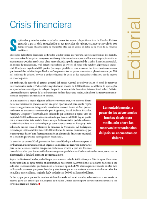 Petropress 12 Editorial | Crisis financiera