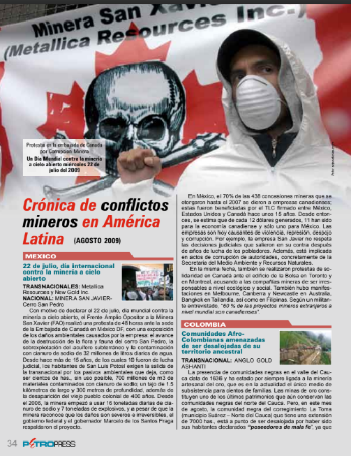 Petropress 16 | Cronología de conflictos mineros en América Latina Agosto 2009