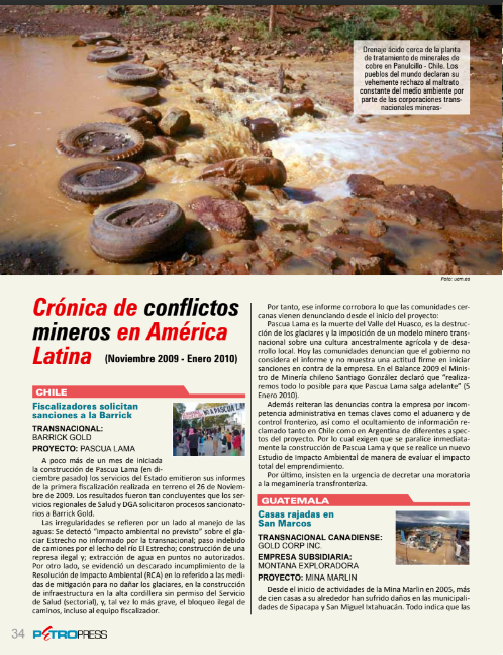 Petropress 18 | Cronología de conflictos mineros en América Latina Noviembre 2008 a enero 2010