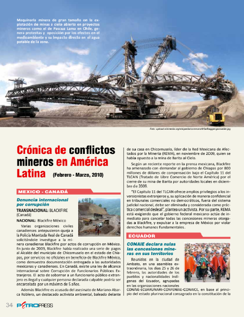 Petropress 19 | Cronología de conflictos mineros en América Latina Febrero a marzo 2010