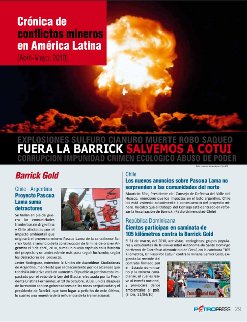 Petropress 20 | Cronología de conflictos mineros en América Latina Abril a mayo 2010