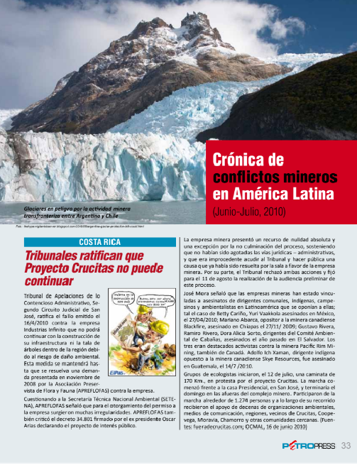 Petropress 21 | Cronología de conflictos mineros en América Latina Junio a Julio 2010