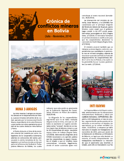 Petropress 34 | Cronología conflictos mineros en Bolivia Julio a noviembre 2014