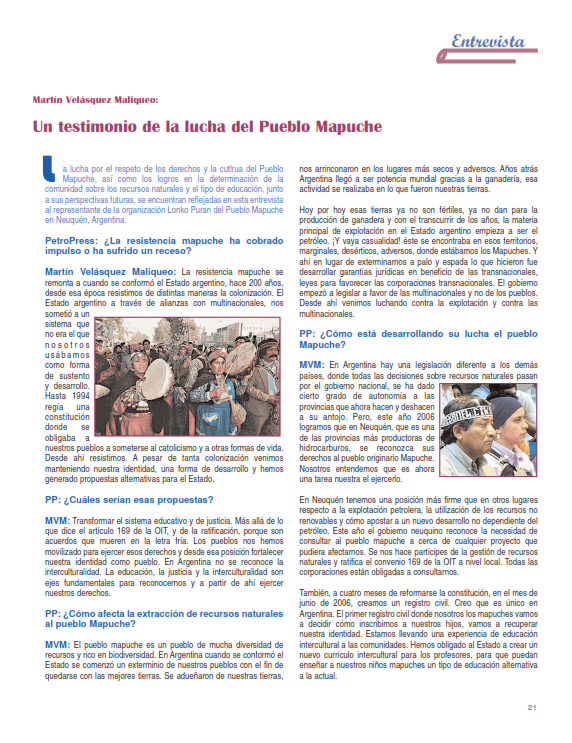 Petropress 5 | Un testimonio de la lucha del Pueblo mapuche