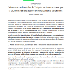 Nota de Prensa | Defensores ambientales de Tariquía serán escuchados por la CIDH en audiencia sobre criminalización a Defensores