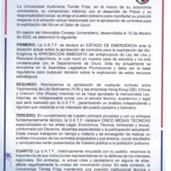 Manifiesto de la Universidad Tomás Frías al pueblo potosino